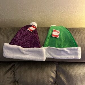 Purple and Green Santa Hats
